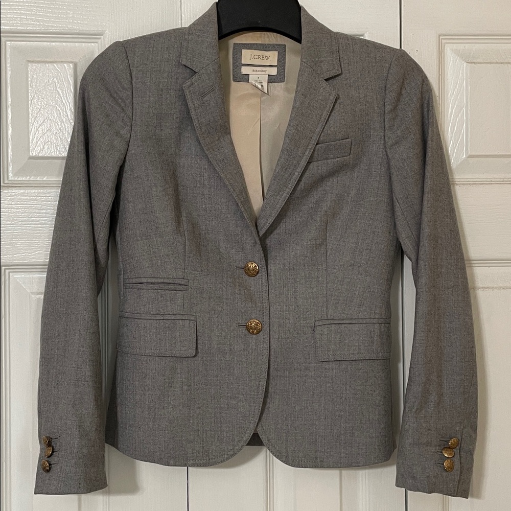 J. Crew Charcoal Blazer with Brass Accents